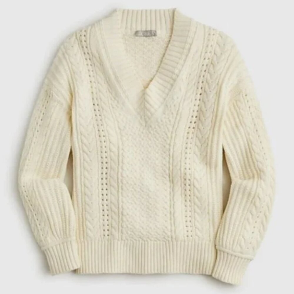 J. Crew Cotton Cable Knit V-Neck Pullover